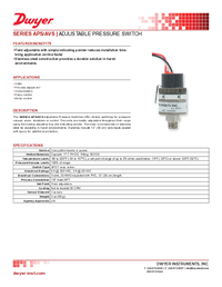 Thumbnail of document Data Sheet - APS / AVS Adjustable Pressure Switch